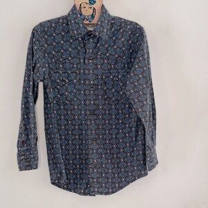 Cinch brown blue print long sleeve button down western shirt Size XS